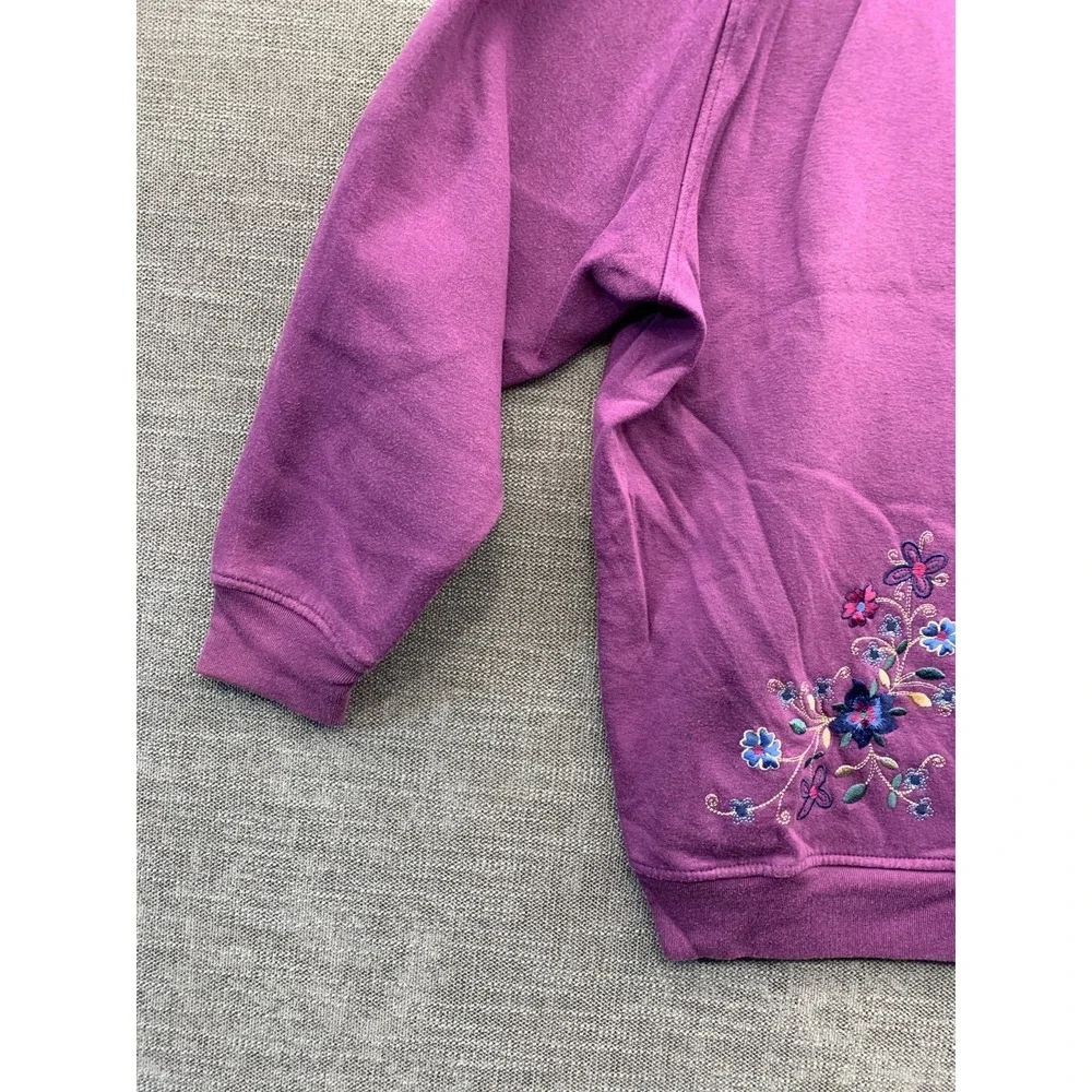 Shenanigans Donna Anderson Cardigan Sweater Womens 1X Purple Floral Embroidered‎